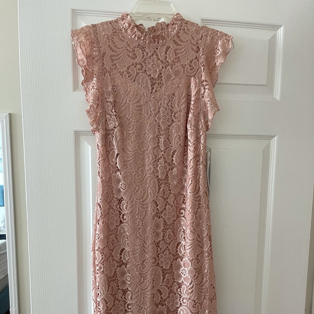 Pink lace midi dress